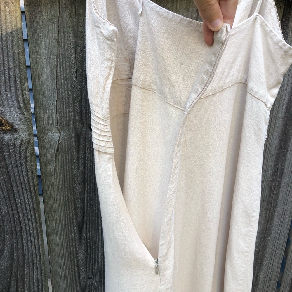 Zara Linen Blend Pintuck Button Front Maxi Dress Size L Raw Linen Oatmeal - Picture 12 of 15